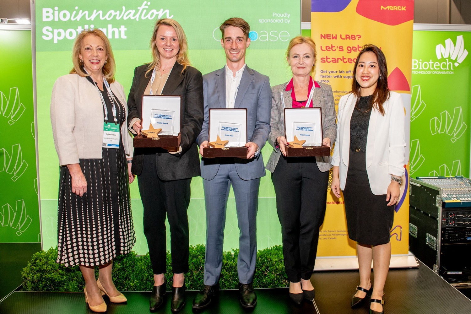 Merck Emerging Biotech Award Recipients for Australia receiving their awards at the award ceremony.